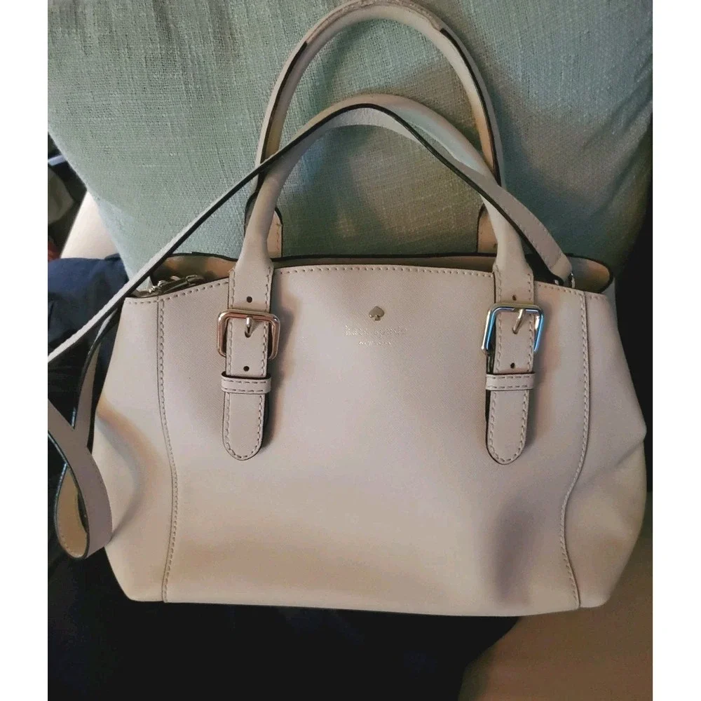 Kate Spade Ivory Beige Saffiano Leather Satchel Purse Handbag With Strap Handles